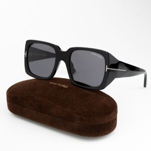 NEW Tom Ford FT1035-N RYDER 01A Shiny Black Smoke Gray Square Women Sunglasses